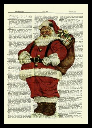 Vintage Santa Clause Dictionary Art Print Picture Christmas Poster Holiday Gift