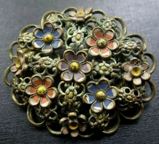 Vintage Art Deco Multi Colour Enamel Flower Brooch C Pin - R74