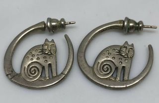 Vintage Metal Silver Tone Cat Kitty Kitten Earring Set 1