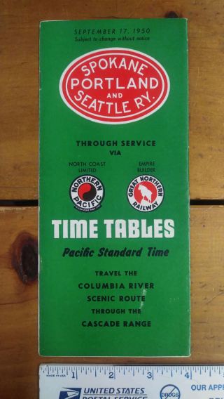 Spokane Portland Seattle Railroad September 1950 Vintage Timetable Aa1982