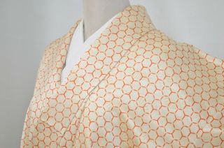 Vintage Silk Wedding Kimono:158cm Tall Ivory/gold Fortune Hexagon@ka26