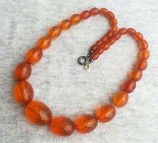 Vintage Old Natural Baltic Faceted Cognac Honey Amber Beads Necklace 22 Grams