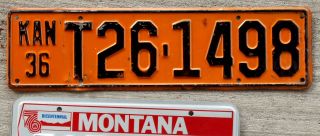 1936 Black On Orange Kansas Truck License Plate 26 Mcpherson County