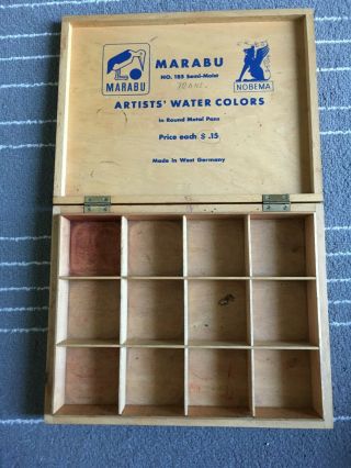 Htf Vintage Wooden Marabu Watercolor Paint Retail / Display Box 19 Of 19