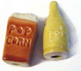 Vintage Popcorn And Soda Pop Bottle Salt And Pepper Ceramic Shakers