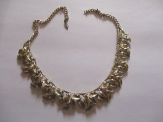 Vtg 50s 60s Gold Tone Chain Leaf Panel Choker Collar Necklace Vgc Coro