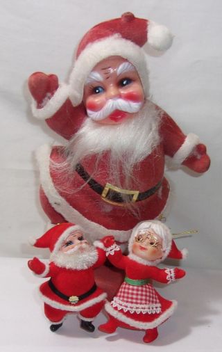 Vintage Flocked Blow Mold Santa & Mrs.  Claus Ornament