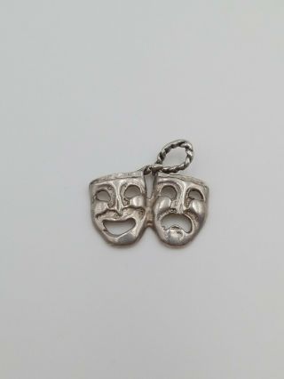 Vintage Sterling Silver Comedy & Tragedy Masks Pendant Drama Charm Solid 925