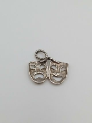 Vintage Sterling Silver Comedy & Tragedy Masks Pendant Drama Charm Solid 925 2