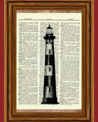 Vintage Lighthouse Dictionary Art Print Picture Ocean Poster Nautical B&w