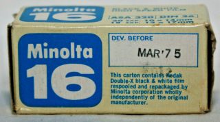 Vintage Minolta 16 Black & White Film Cartridge -.  Dated 1975 (H1) 2