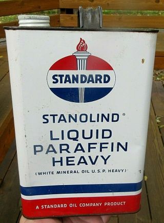 Vintage 1 Gallon Standard Oil Company Stanolind Liquid Parafin Tin Oil Can