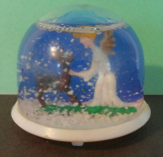 Vintage Plastic Angel & Reindeer Snow Globe Water Dome - Refillable Christmas