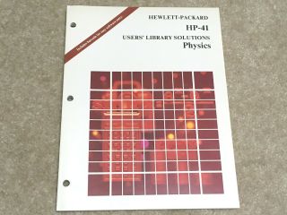 Hp - 41 Users Library Solutions Physics Workbook Barcodes Hp41