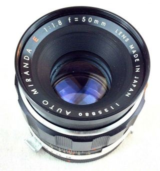 Miranda E Camera Lens F/1.  8 50mm 4 Claw Bayonet Miranda Mount Made In Japan