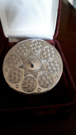 Vintage Scottish Celtic Silver Shield Brooch Pin Hand Made In Scotland