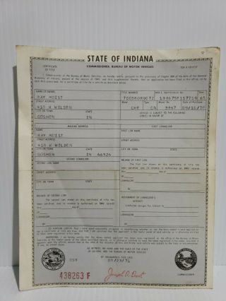 1965 Chevy Cn Model 3867 Title Historical Document