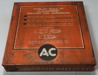 Vintage Ac Spark Plugs Flexible Hose Make - Up Kit Parts Box Case Display