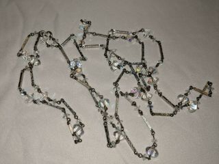 Gorgeous Vintage Glass Crystal Bead Necklace Silver Tone Heavy