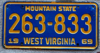1969 Gold Lettering Incused On Blue West Virginia License Plate