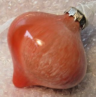 Estate Vintage? Glass Red White Marble Teardrop Icicle Christmas Ornament 3 "