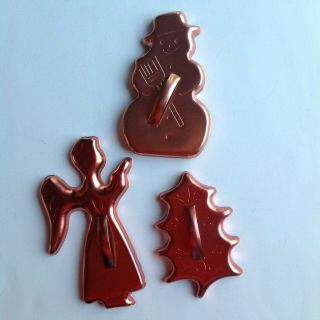 3 Vtg.  Copper Tone Christmas Cookie Cutters - Holly Snowman Angel