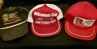 Vintage 1986 Winston Cup Daytona 500 Red/white Mesh Snapback,  2 Speedway Hats