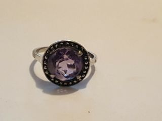 Vintage Art Deco Sterling Silver Marcasite And Amethyst Ring