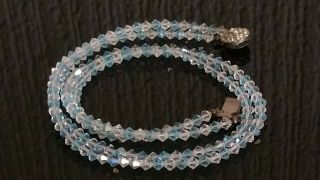 Czech Vintage 2 Rows Aqua And Clear Faceted Glass Bead Necklace 3