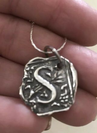 Vintage Sterling Silver Art Deco Initial S Pendant W/ Chain