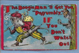Vintage Black Americana Color Postcard " The Boogie Man 