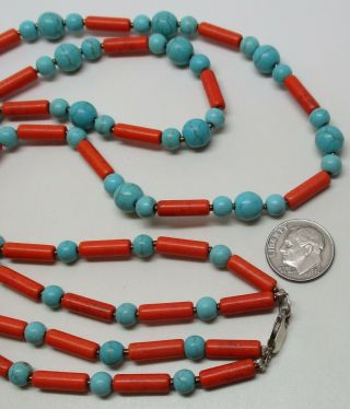 Vintage Sterling Silver Western Blue & Red Stone 19 " Necklace - 35.  3 Grams,  L@@k