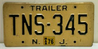 Jersey 1970’s Single Trailer License Plate Tags Tns - 345 Vintage