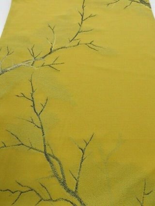 1l05z80 Vintage Japanese Kimono Silk Fabric Dark Yellow Branch 62.  2 "