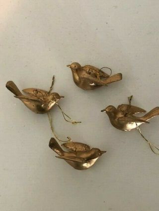 4 Vintage Gold Mini Bird Christmas Ornaments 1 3/4 "