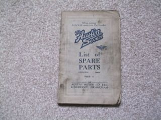 Grubby Vintage Austin Seven List Of Spare Parts Book