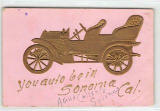 " You Auto Be In Sonoma,  Ca " Agua Caliente Springs 1908 Vintage Embossed Postcard