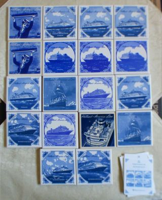18 Vintage Porcelain Blue And White Delft Holland America Line Tiles Coasters