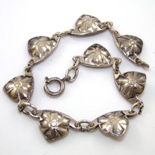 Vintage 800 Silver Modernist Flower Estate Chain Link Bracelet 6.  5 " Ldj10