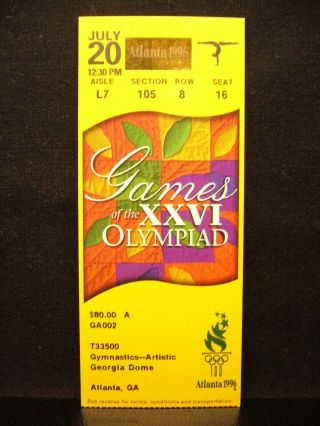 1996 Atlanta Olympic Games Ticket Stub Gymnastics - 20 Jul