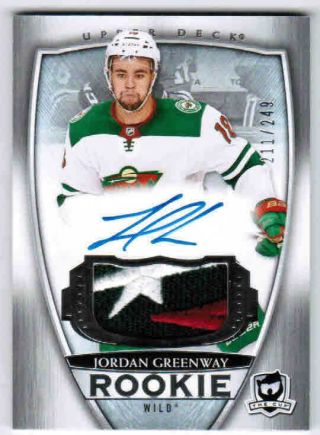 18/19 2018 Ud The Cup Jordan Greenway 96 Rookie Patch Auto Rc 249 Minnesota Wild