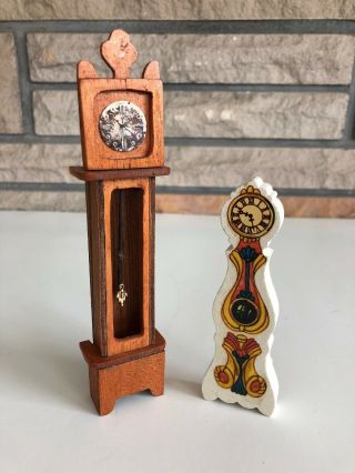 Vintage Pair Dollhouse Miniature Wood Grandfather Clock