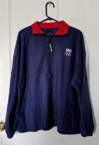 Team Usa Olympics Navy Blue Flannel/fleece Full Zipper Jacket,  American Flag Xl