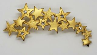 Vintage Signed Jj Gold Tone And Rhinestone Shooting Star Pin Brooch