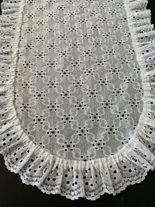 Vintage White Lace dresser Scarf Oval with Ruffle 33 