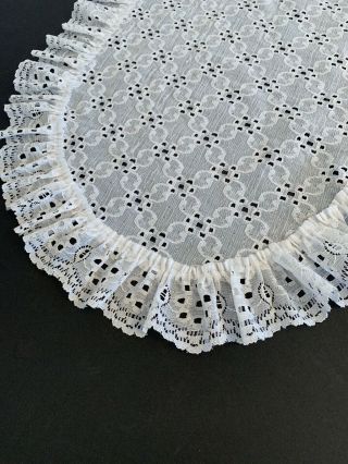Vintage White Lace dresser Scarf Oval with Ruffle 33 