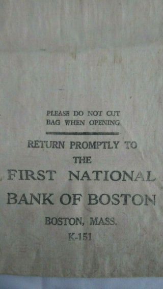 Vintage First National Bank Of Boston Massachusetts Cloth Bank Deposit Money Bag