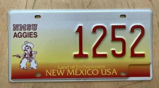 Mexico State University Go Aggies Collegiate License Plate " 1252 " Nmsu