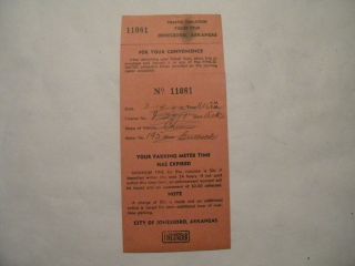 Vintage 1962 Jonesboro Arkansas Traffic Parking Ticket (fine: 50 Cents)