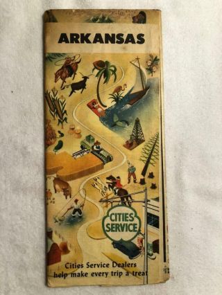Vintage 1950s Cities Service Gas Station Arkansas Road Map Petroliana